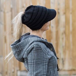 C.C Pony tail toque with brim black